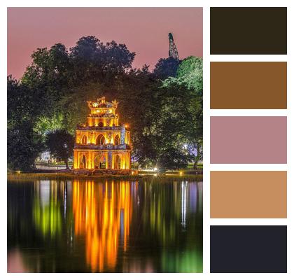 Hoan Kiem Lake Vietnam Night Image